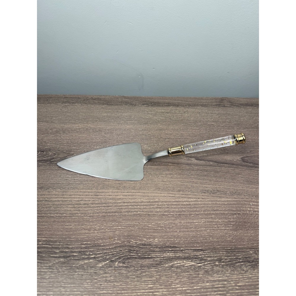 Gold Flake Acrylic Handle Stainless Steel Cake Pie Server Wedding Dessert Tool
